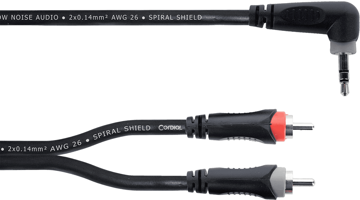 Y-Kabel Abgewinkelte Stereo-Mini-Klinke / 2 RCA 1 M