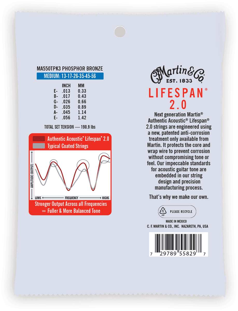 MA550TPK3 AUTHENTIC TREATED PACK 3 MEDIUM 92/8 PHOSPHOR BRONZE MEDIUM 13-17-26-35-45-56