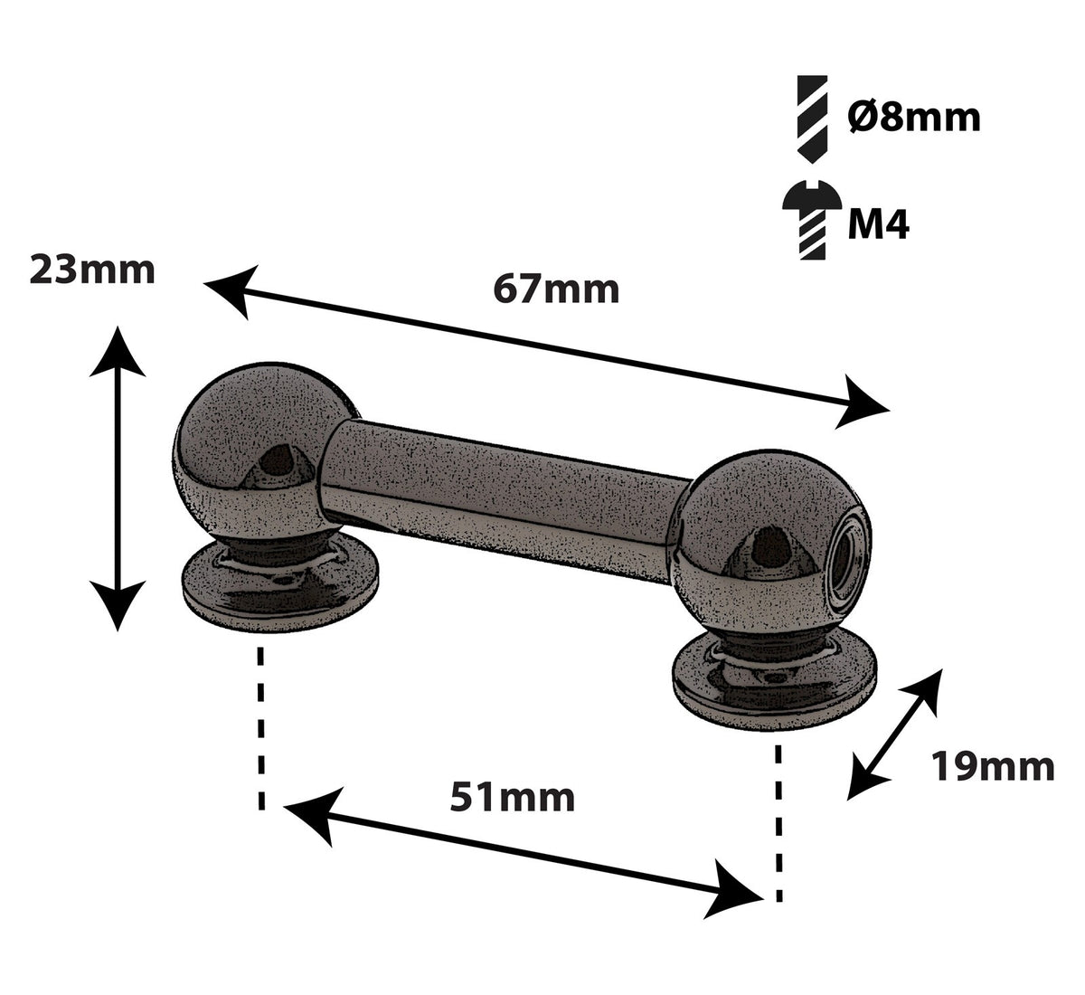 TL13D51-BK TUBE LUG BLACK 51MM DOUBLE ENDED X1